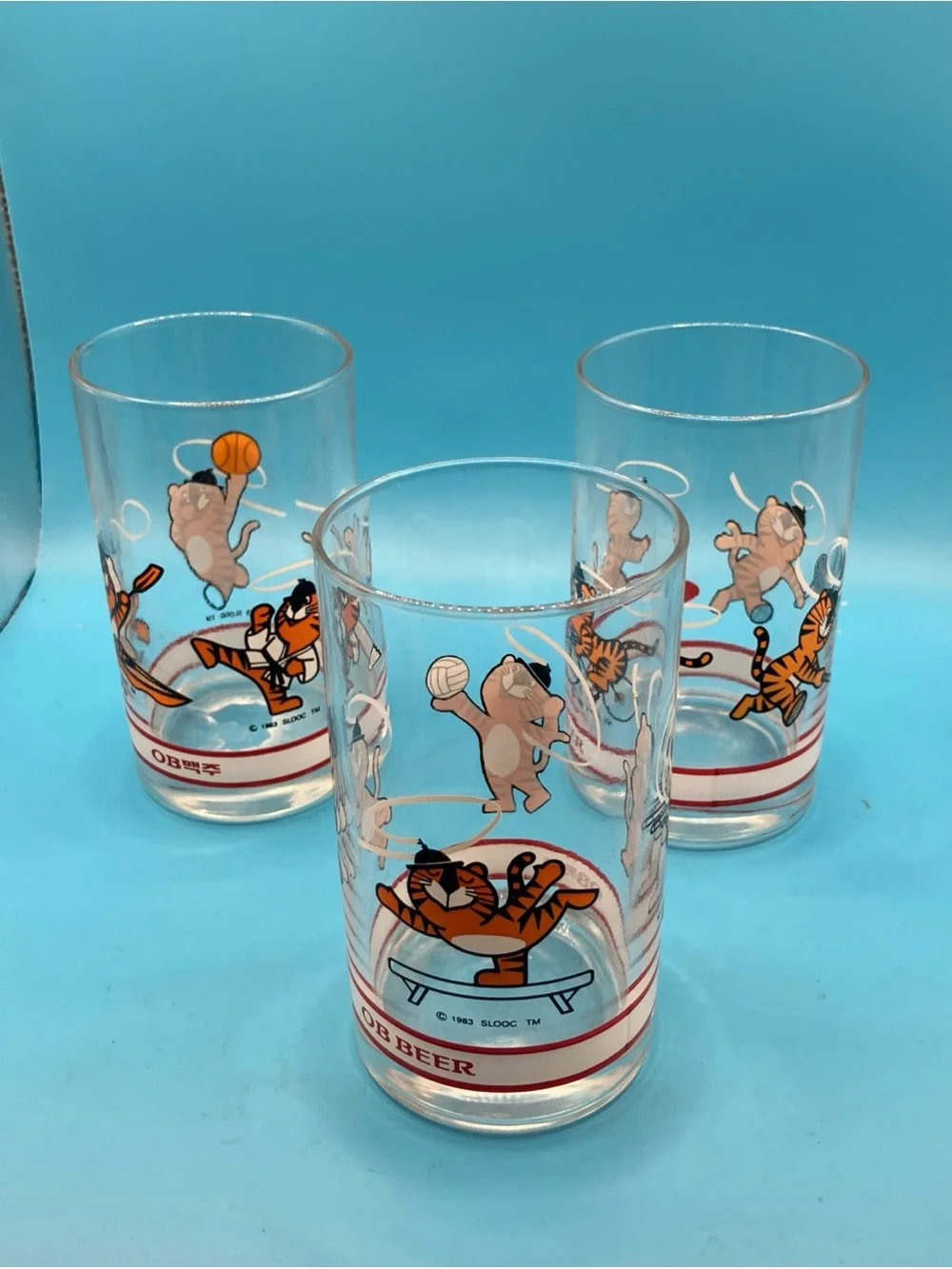 1983 Korean OB Beer Seoul Olympic Mascot Glasses 3